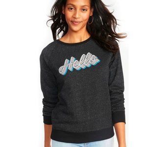 🍒 OLD NAVY Hello Graphic Sweatshirt Retro Sparkle PLUS Sz XL